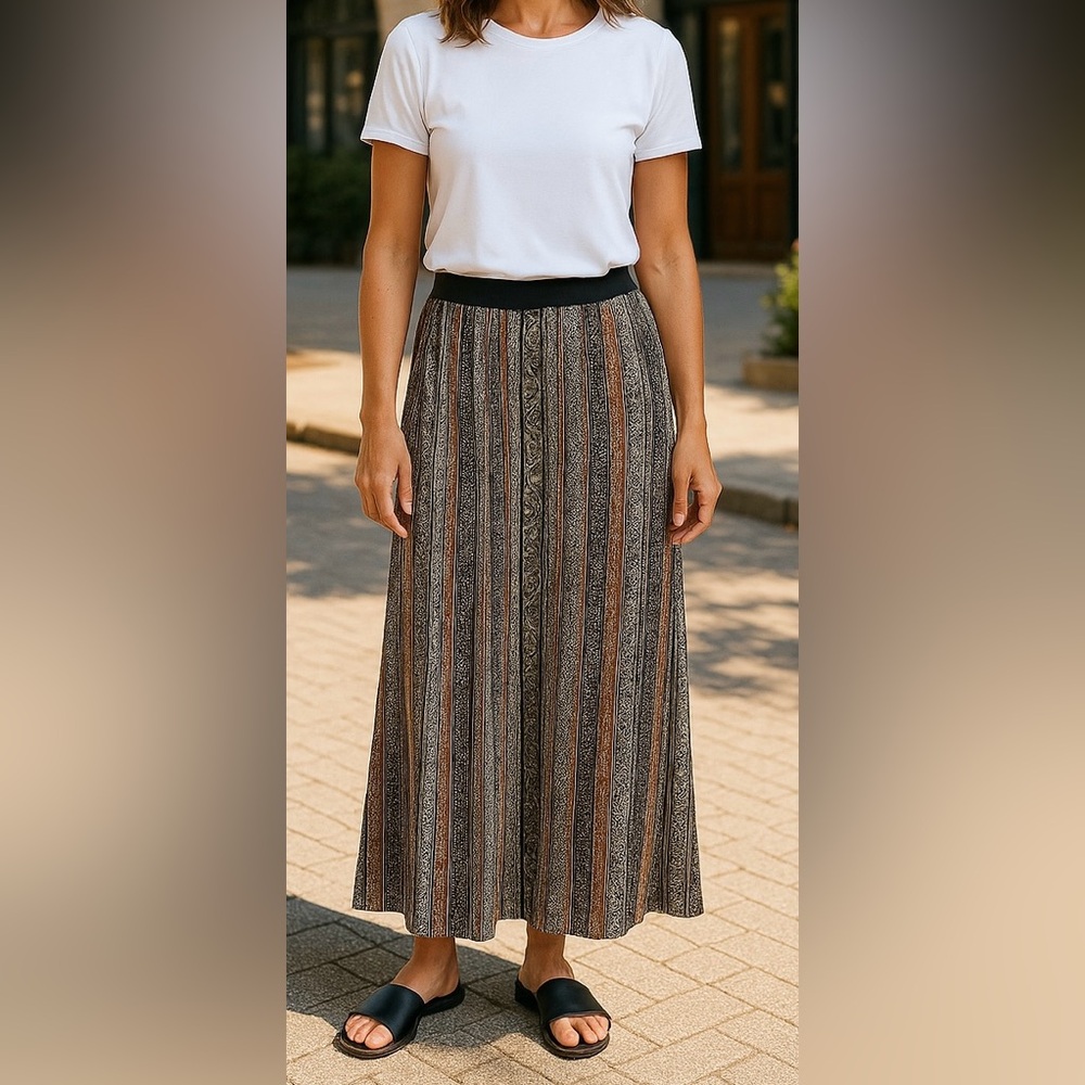 Socialite Black and Brown Patterned Maxi Skirt